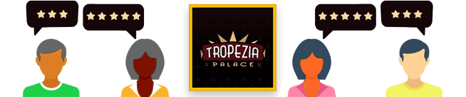 logo tropezia palace + personnages machines à sous